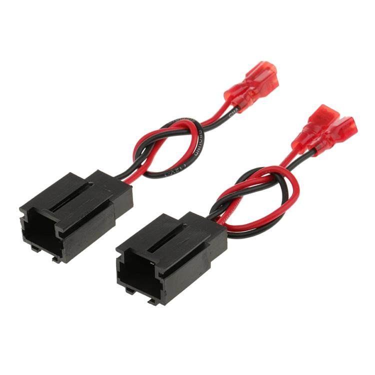 Car audio speaker wiring harness with black connectors and red terminal plugs (2-pack)