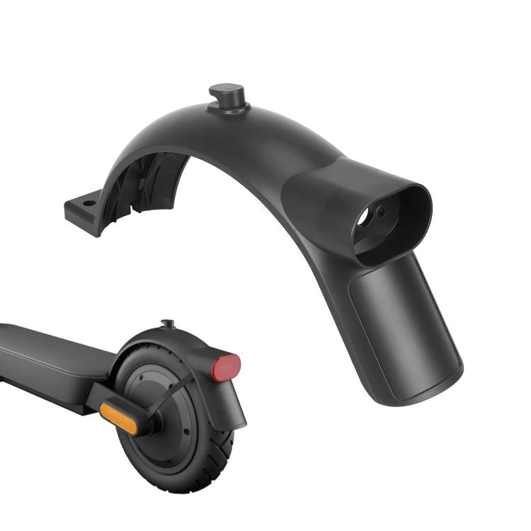 Black rear scooter fender with mounting plate and hook-screw hardware
