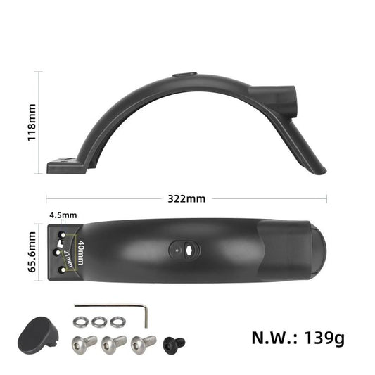 For Xiaomi Electric Scooter 5 Rear Fender Kit Replacement Mudguard with Hook Screws, Rear Fender Kit