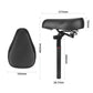 Black padded scooter saddle with spring post, side view dimensions diagram