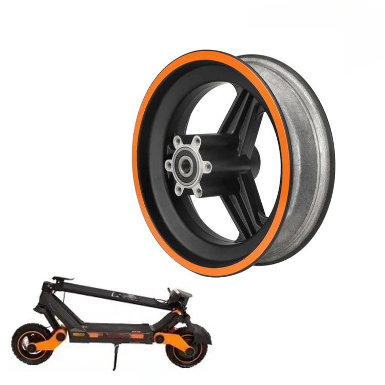 Front wheel hub replacement with black rim and orange edge, aluminum alloy wheel assembly