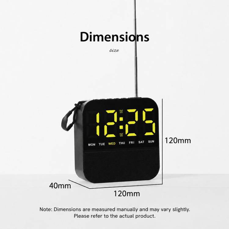 Digital alarm clock with yellow LED time display and tall antenna