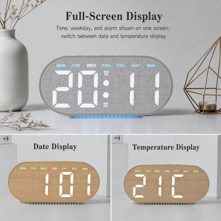 Digital Alarm Clock With Bottom Ambient Light Displaying Time Weekday Date Temperature