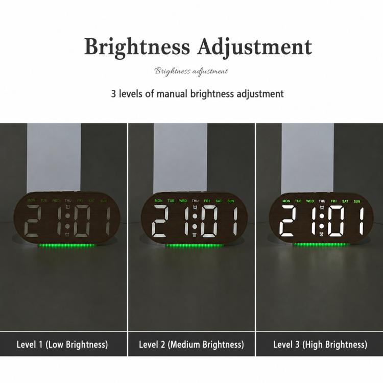 Digital Alarm Clock With Bottom Ambient Light Displaying Time Weekday Date Temperature