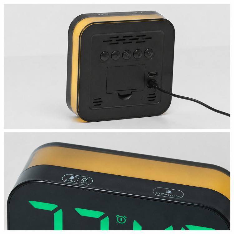 Digital Alarm Clock LED Desk Clock with Night Light USB Output Dimmable Display