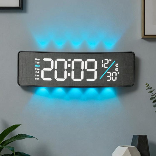 Curved Digital LED Wall Clock With RGB Ambient Backlight / Dual Alarms / Countdown Timer