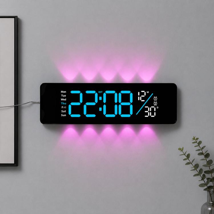 Curved Digital LED Wall Clock With RGB Ambient Backlight / Dual Alarms / Countdown Timer