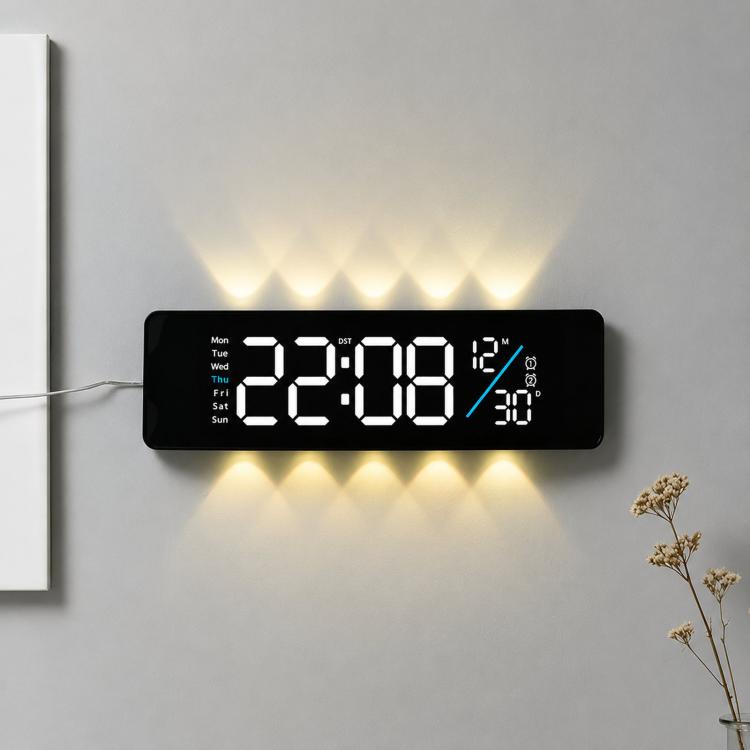 Curved Digital LED Wall Clock With RGB Ambient Backlight / Dual Alarms / Countdown Timer