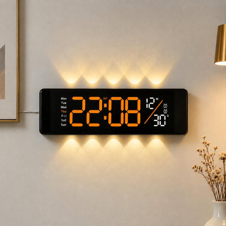 Curved Digital LED Wall Clock With RGB Ambient Backlight / Dual Alarms / Countdown Timer