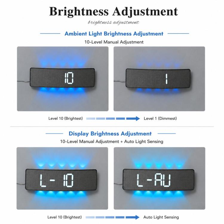 Curved Digital LED Wall Clock With RGB Ambient Backlight / Dual Alarms / Countdown Timer