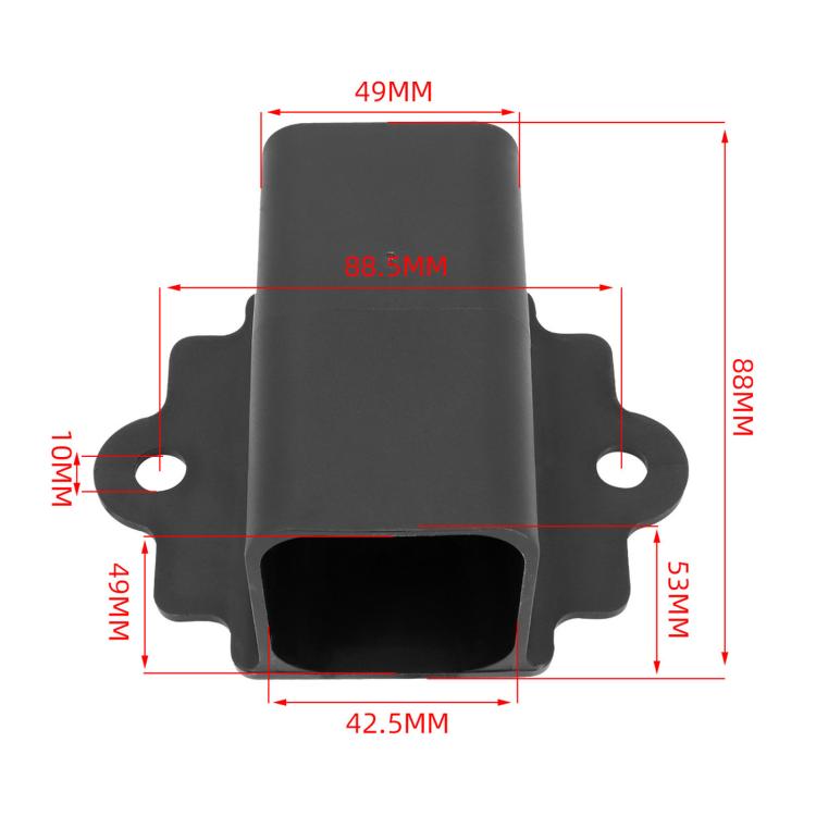 Black emergency brake switch housing with mounting ears and open rectangular port