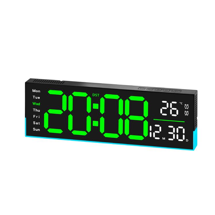 12.6 Inch LED Desk Clock Large Digital Wall Clock With RGB Ambient Light Temp / Date / Week / DST / Timer