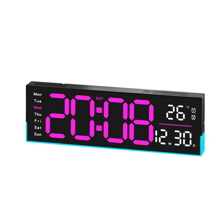 12.6 Inch LED Desk Clock Large Digital Wall Clock With RGB Ambient Light Temp / Date / Week / DST / Timer