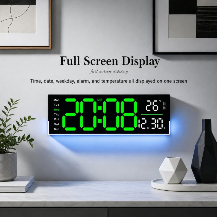 12.6 Inch LED Desk Clock Large Digital Wall Clock With RGB Ambient Light Temp / Date / Week / DST / Timer