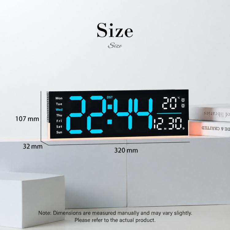 12.6 Inch LED Desk Clock Large Digital Wall Clock With RGB Ambient Light Temp / Date / Week / DST / Timer