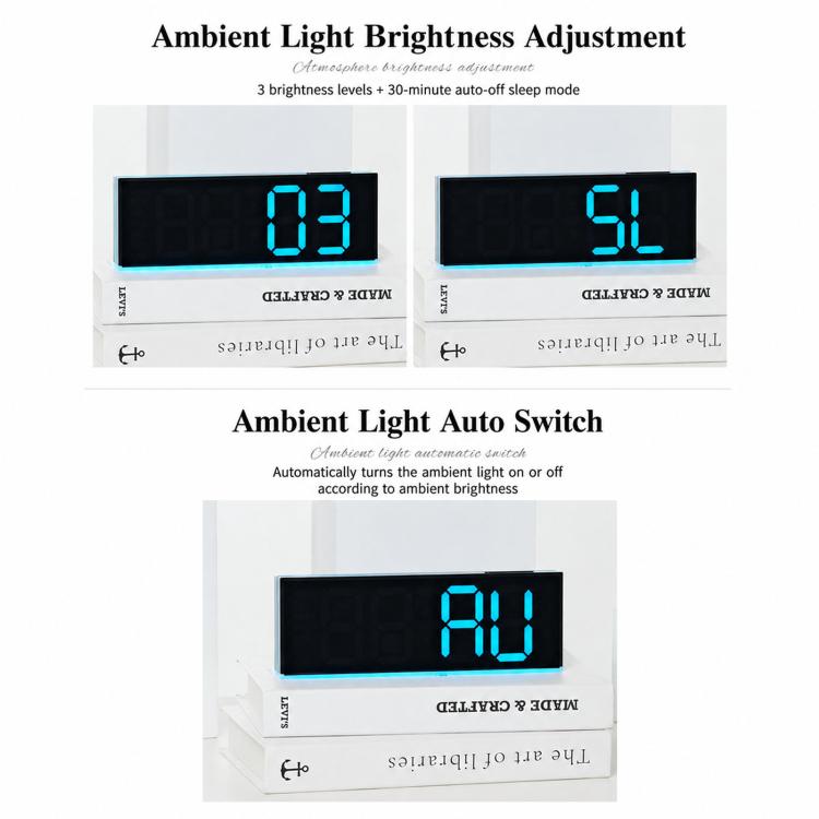 Digital Alarm Clock with Bottom Ambient Night Light with Dual Alarms, USB Output & Adjustable Volume