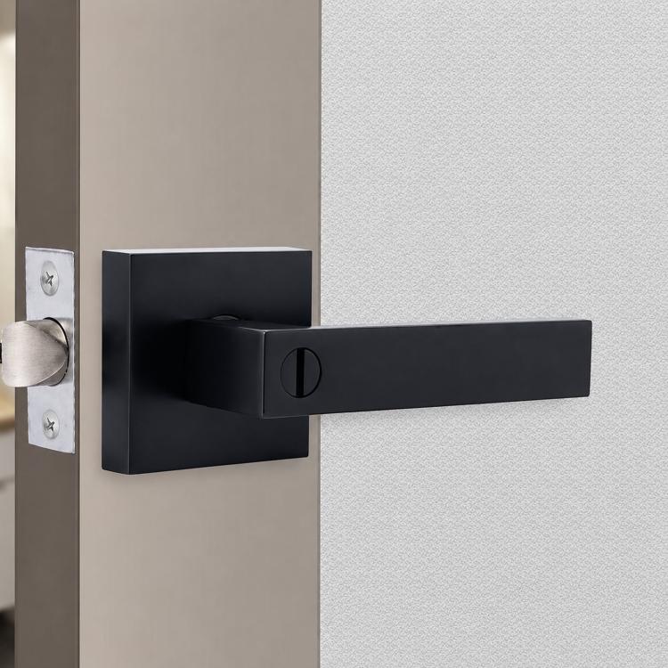 Black square door lever lock with keyed cylinder for interior doors