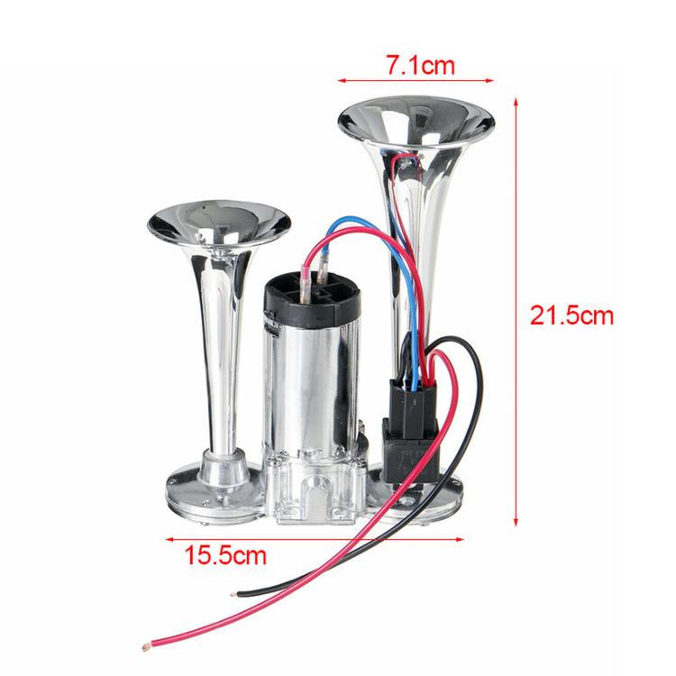 Electric car horn dimensions: 7.1cm wide, 21.5cm tall, 15.5cm base