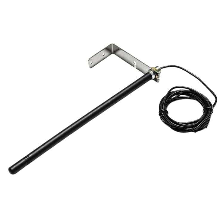 Black 868MHz antenna rod with metal corner bracket and bundled 2m cable