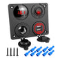 Black car panel dual USB charger with red voltmeter and rocker switch, cigarette-lighter ports
