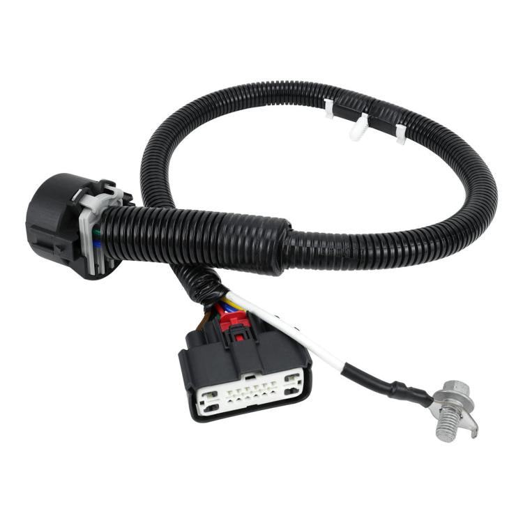 Black trailer wiring harness connector with coiled cable, 7-pin socket, and mounting bolt