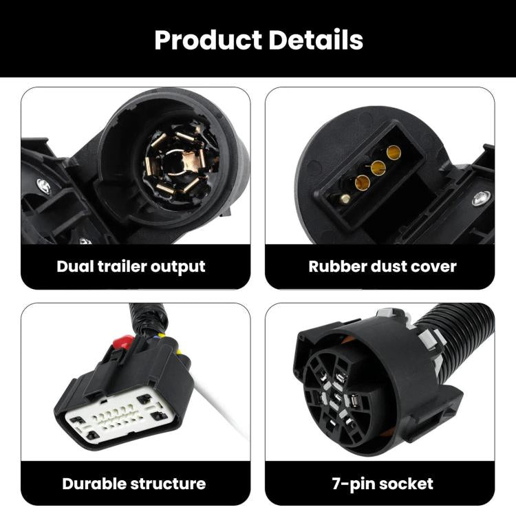 Trailer plug connector details: rubber dust cover and 7-pin socket interior