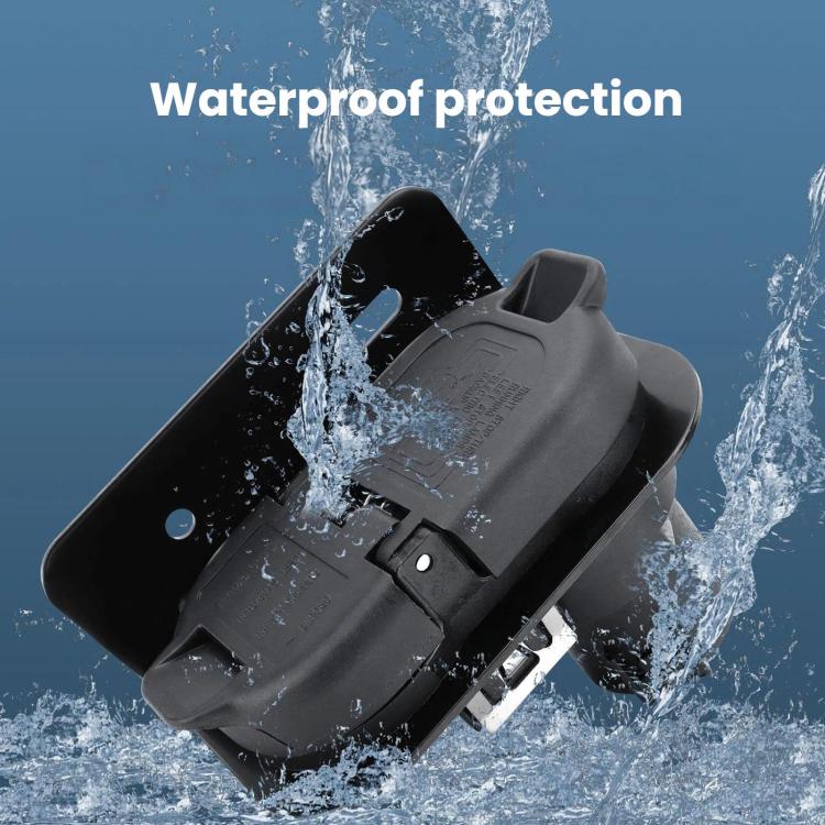 Black trailer plug connector with dust cover shown with water splash for waterproof protection