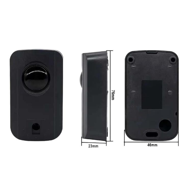 Infrared detector sensor showing front lens, back panel, and side profile with cutouts