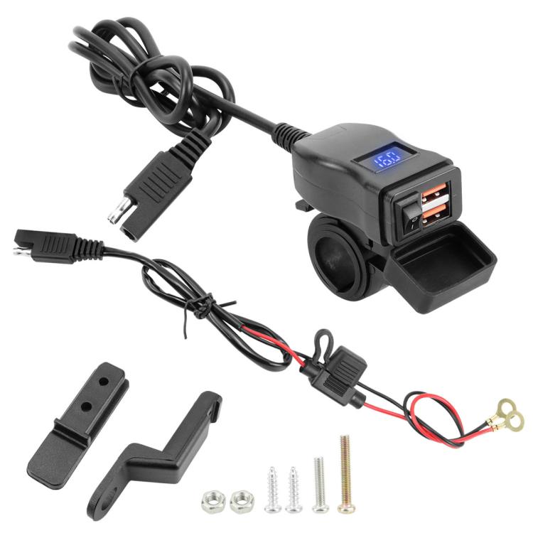 Motorcycle Square Waterproof Charger Digital Display Voltmeter Switch