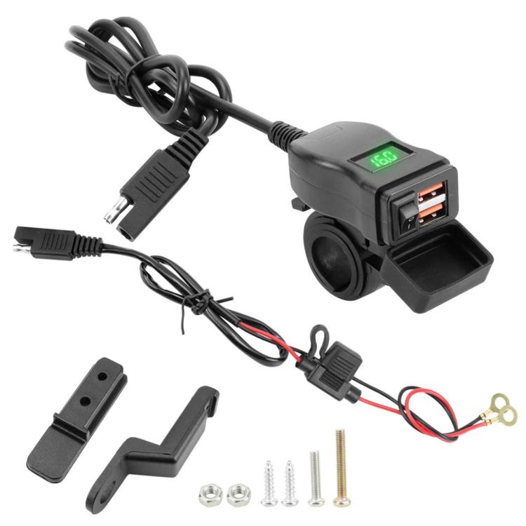 Motorcycle Square Waterproof Charger Digital Display Voltmeter Switch