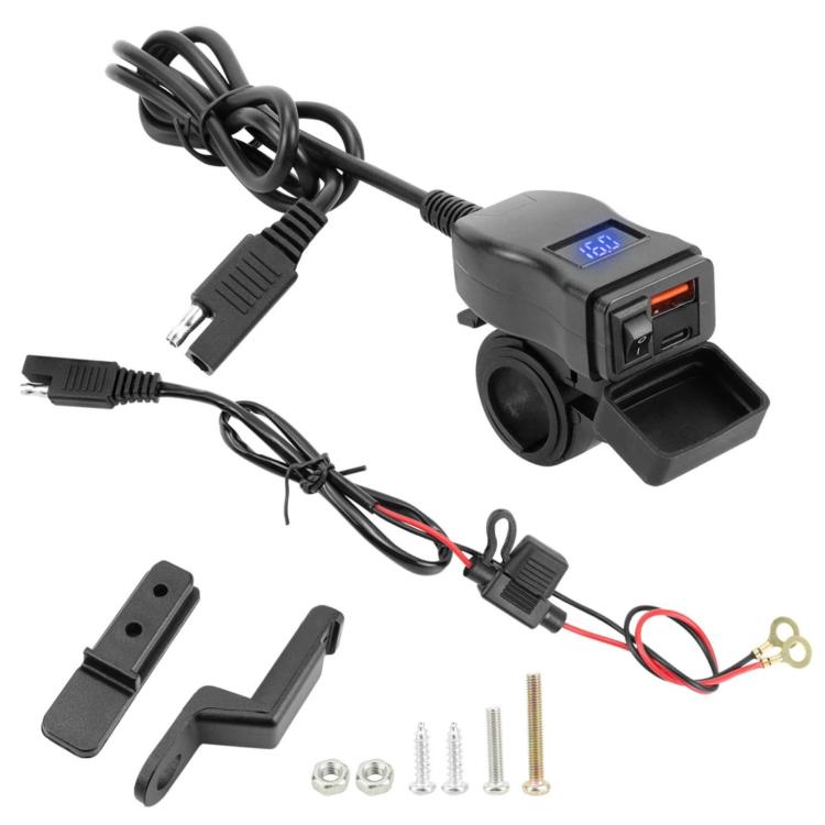 Motorcycle Square Waterproof Charger Digital Display Voltmeter Switch