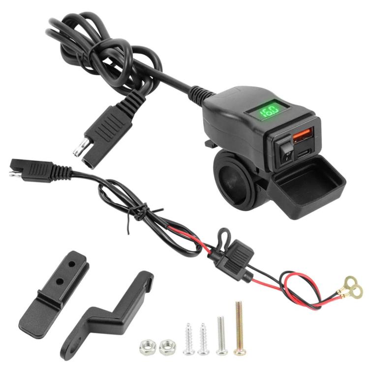 Motorcycle Square Waterproof Charger Digital Display Voltmeter Switch