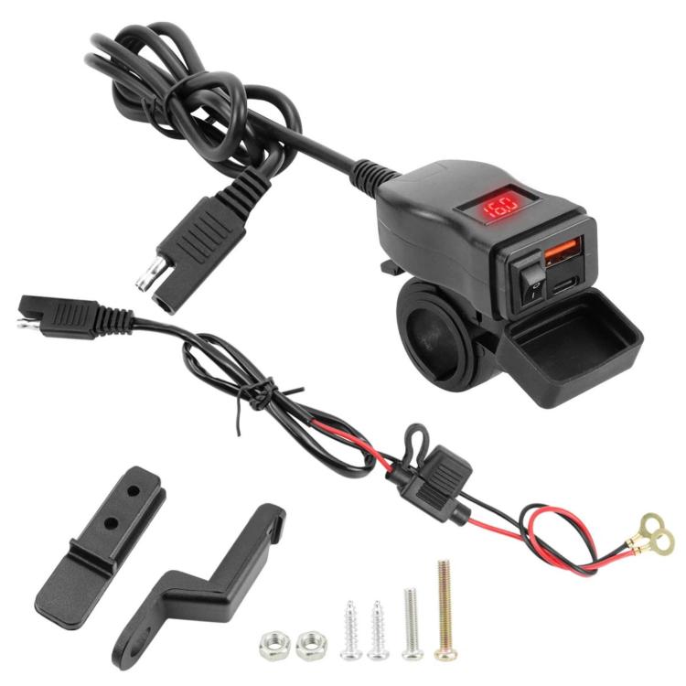 Motorcycle Square Waterproof Charger Digital Display Voltmeter Switch
