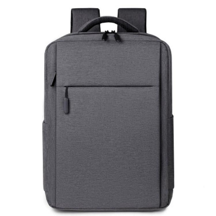Dark gray waterproof laptop backpack with top handle and front zip pocket