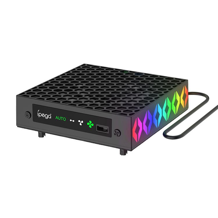 Black top cooling fan with rainbow RGB light strip and cable headset hook