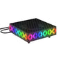 Angled view of black Xbox cooling fan base with rainbow RGB side lighting