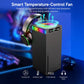 Black cooling fan tower with rainbow RGB top vent and side ambient light bar