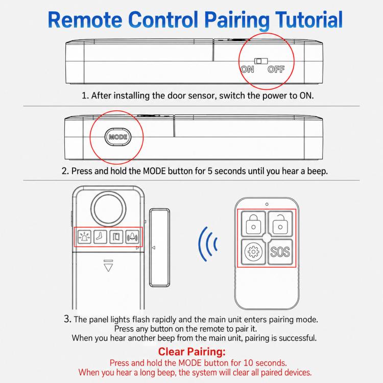 2 In 1 Wireless Door Window Alarm With Remote Control 130dB Magnetic Sensor For Home Security 4 Modes