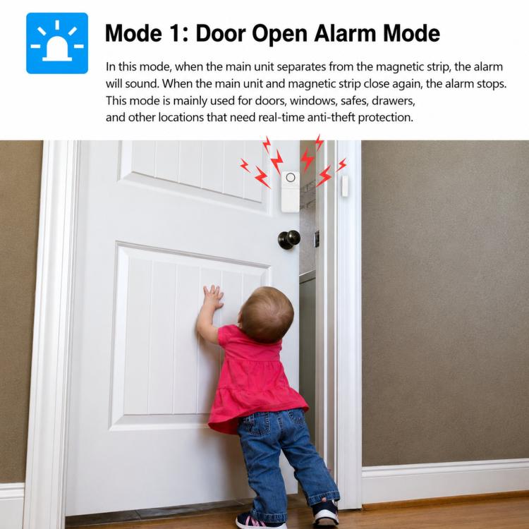 2 In 1 Wireless Door Window Alarm With Remote Control 130dB Magnetic Sensor For Home Security 4 Modes
