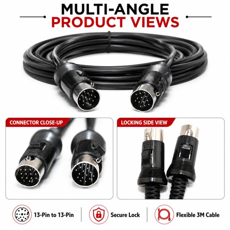 13-pin to 13-pin speaker extension cable with secure-lock connector housings