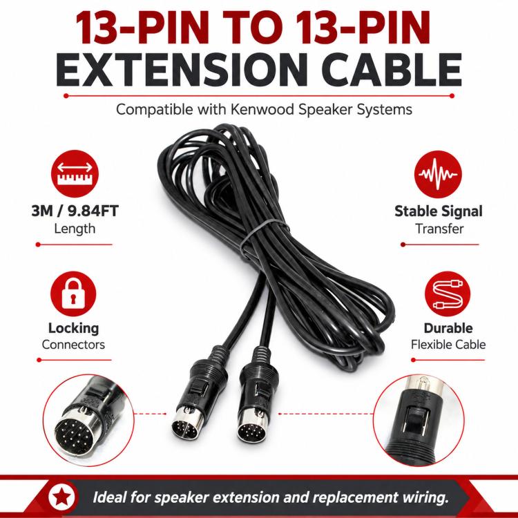 Black 13-pin extension cable with locking connectors, 3 m length