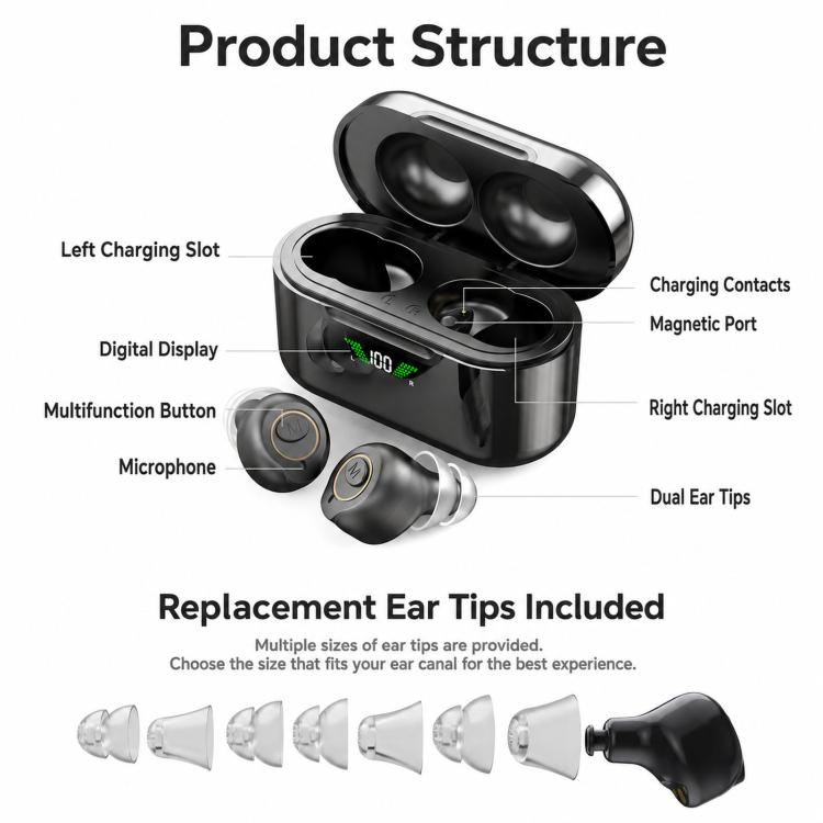 Goodmi Bluetooth Hearing Aids for Seniors App & Button Controlled Sound Amplifier with LED Display