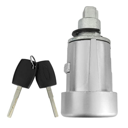 Ignition lock cylinder with two keys, silver housing and black key blades