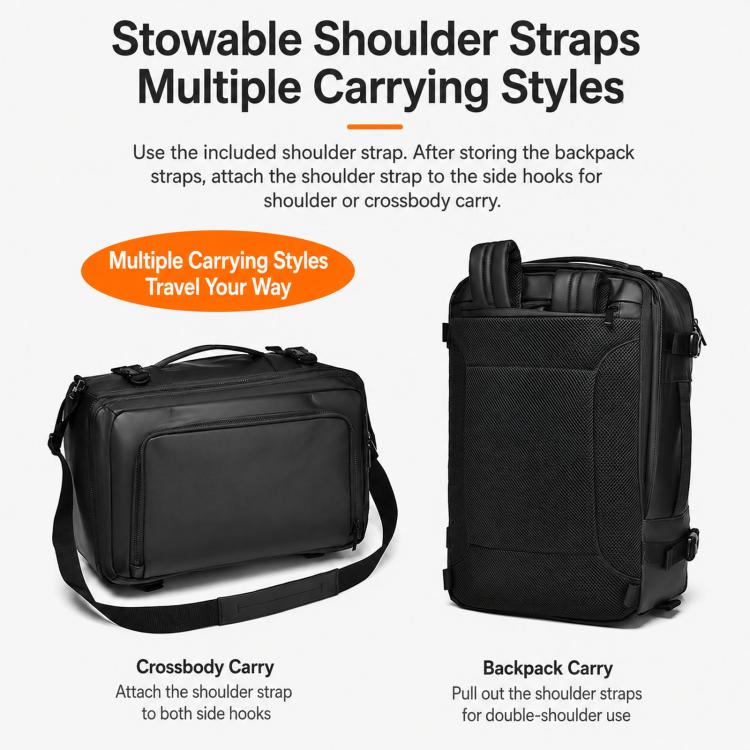 REMOID Travel Laptop Backpack Convertible Shoulder Bag With Luggage Strap