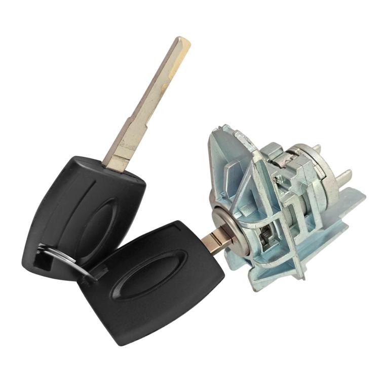 Door lock cylinder with two keys, black housing and chrome latch cylinder