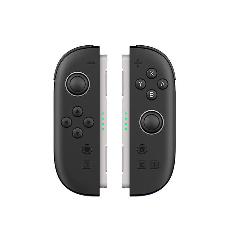 Black wireless game controller with gray side rails and dual thumbsticks