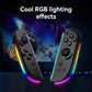 Two dark wireless controllers with colorful RGB light strips along the edges