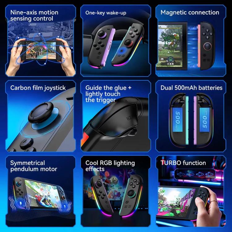 Wireless controller feature collage with controllers and on-screen callouts