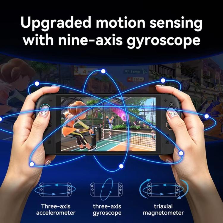 Hands holding a controller in front of a phone screen with motion overlay graphics