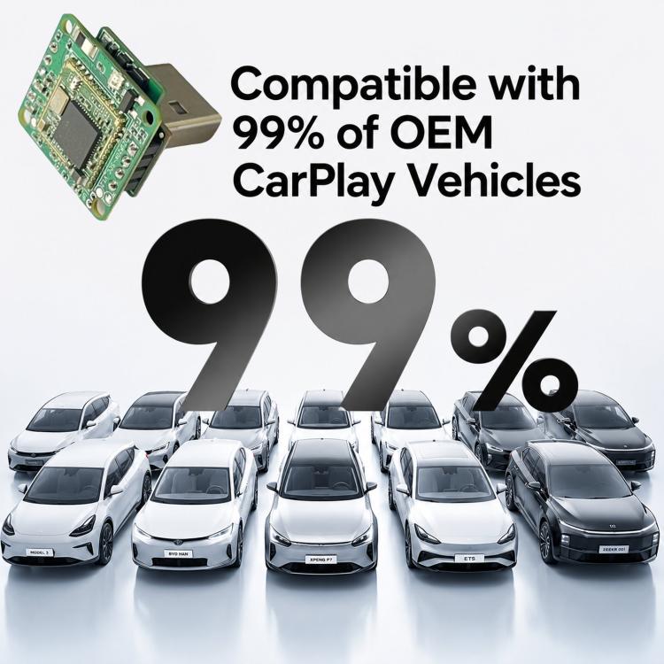 Wireless CarPlay adapter PCBA module with green board and USB connector